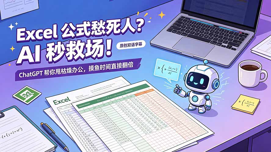 （19487期）Excel 公式愁死人？AI 秒救场！ChatGPT 帮你甩枯燥办公，摸鱼时间直接翻倍【原创双语字幕】-知享资源网