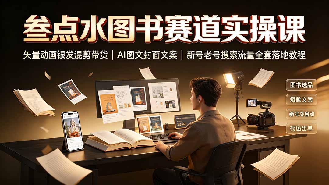 （19613期）叁点水图书赛道实操课｜矢量动画银发混剪带货，AI图文封面文案，新号老号搜索流量全套落地教程-知享资源网