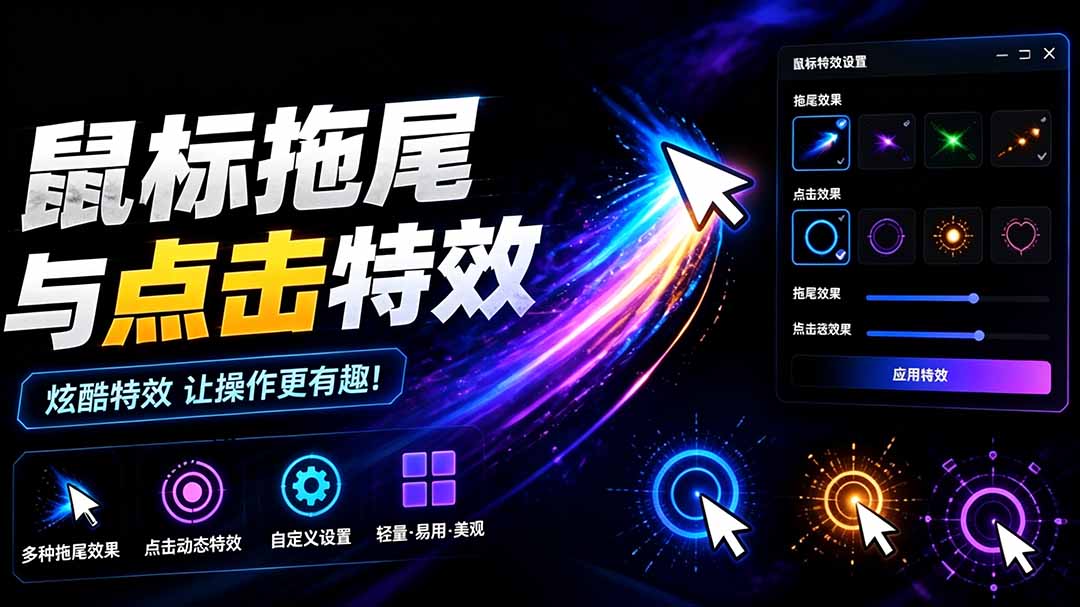 （19356期）Windows特效小工具！一键给你的鼠标添加拖尾与点击动态特效，吾爱出品，免费使用 Mouse Trail-知享资源网