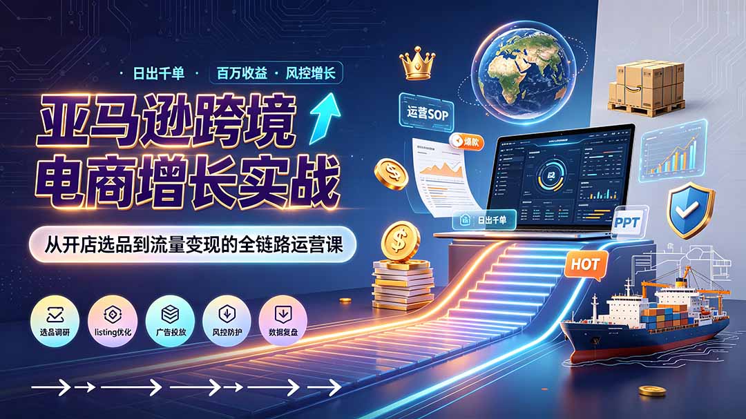 （19308期）亚马逊0-1孵化特训营8期：从注册风控到稳定日出千单实战，规避审核封店风险，标准化执行流程落地-知享资源网