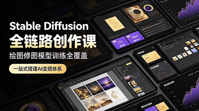 （19154期）Stable Diffusion全链路创作课，绘图修图模型训练全覆盖，一站式搭建AI变现体系-知享资源网