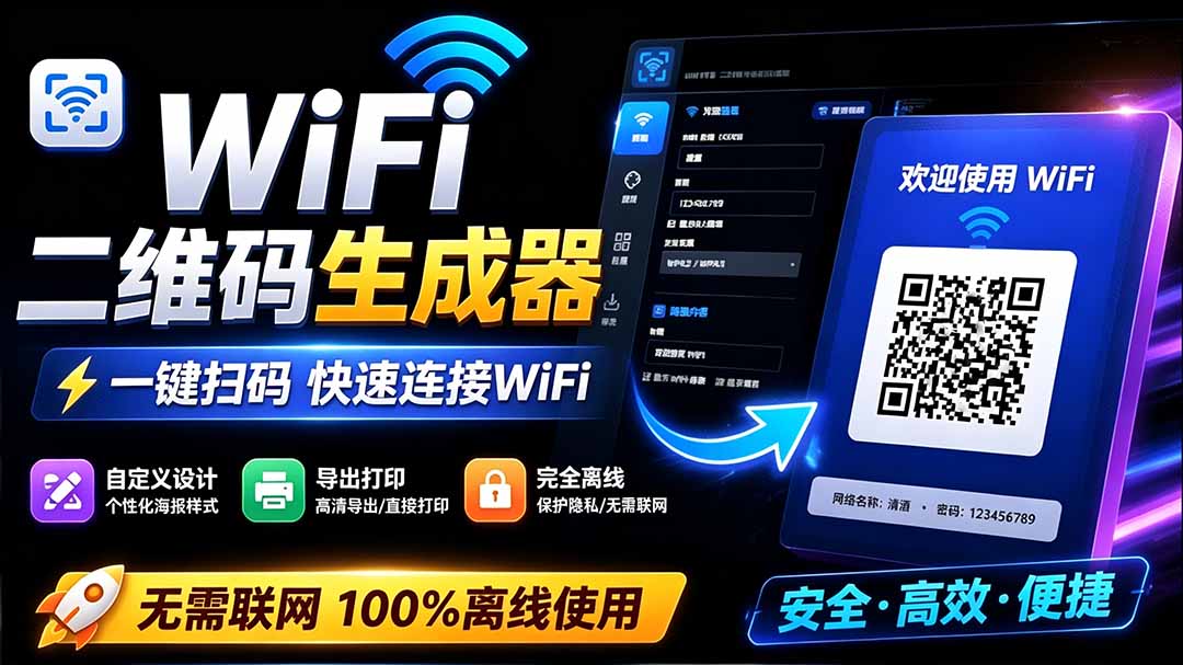 （19566期）完全离线使用！WiFi二维码生成器，一键扫码快速连接WiFi，支持自定义风格导出 WiFi二维码生成器-知享资源网