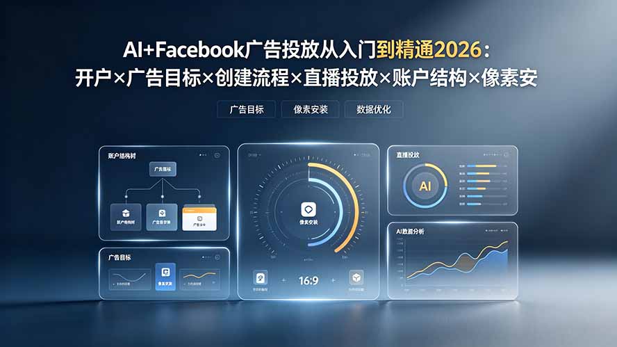 （19465期）AI+Facebook广告投放从入门到精通2026：开户×广告目标×创建流程×直播投放×账户结构×像素安装×AI赋能-知享资源网
