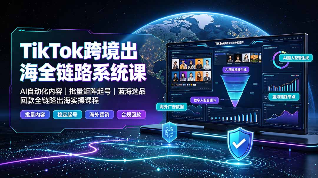 （19425期）TikTok跨境出海全链路系统课-2026年7月：AI自动化内容｜批量矩阵起号｜蓝海选品回款全链路出海实操课程-知享资源网