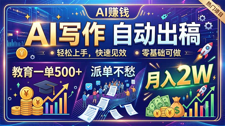（19614期）AI写作自动出稿，教育一单500+，派单不愁，月入2W-知享资源网