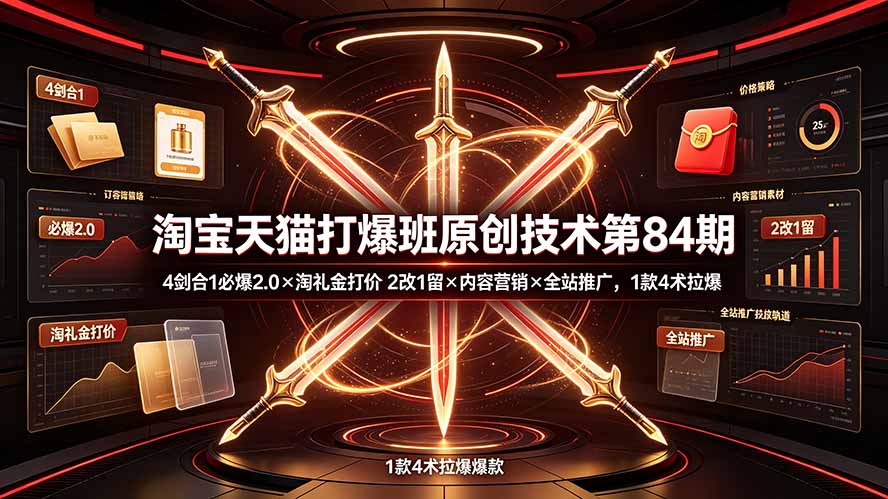 （19428期） 淘宝天猫打爆班原创技术第84期：4剑合1必爆2.0×淘礼金打价×2改1留×内容营销×全站推广，1款4术拉爆-知享资源网