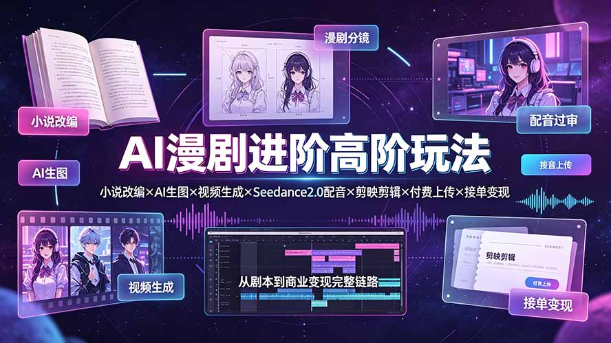 （19430期）AI漫剧进阶高阶玩法：小说改编×AI生图×视频生成×Seedance2.0配音×剪映剪辑×付费上传×接单变现-知享资源网