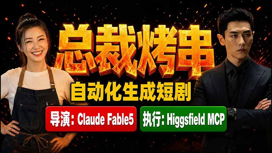 （19541期）《总裁烤串》真人短剧全自动诞生！Claude Fable5 当导演，Higgsfield MCP 执行！-知享资源网