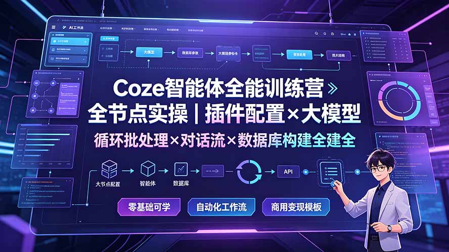 （19324期）Coze智能体全能训练营：全节点实操｜插件配置×大模型×循环批处理×对话流×数据库构建全教学-知享资源网