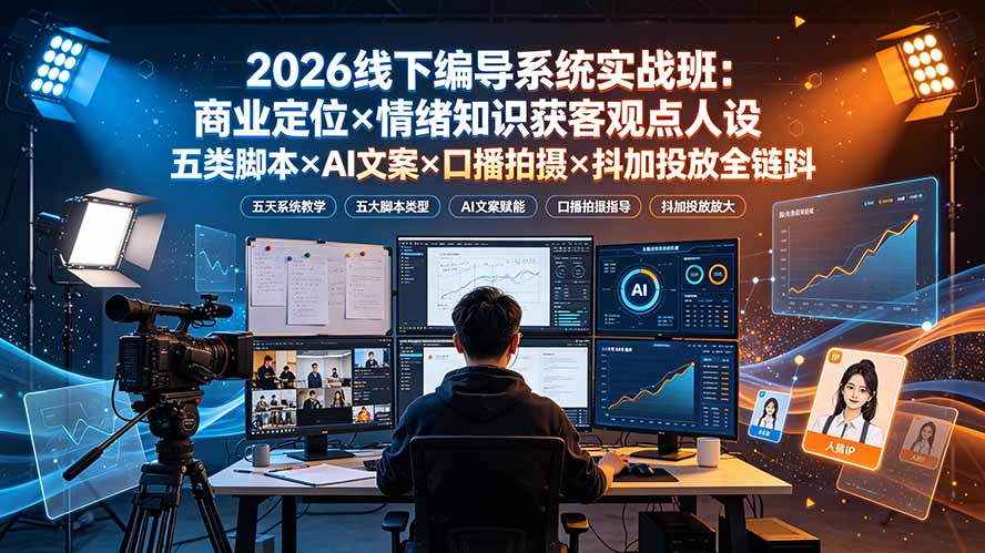 （19501期）2026线下编导系统实战班：商业定位×情绪知识获客观点人设五类脚本×AI文案×口播拍摄×抖加投放全链路-知享资源网