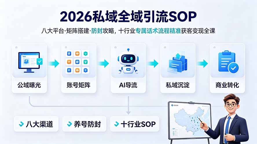 （19248期） 2026私域全域引流SOP｜八大平台·矩阵搭建·防封攻略，十行业专属话术流程精准获客变现全课-知享资源网