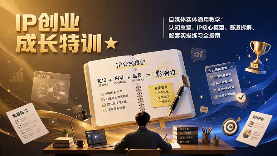 （19567期）IP创业成长特训★自媒体实体通用教学：认知重塑、IP核心模型、赛道拆解、配套实操练习全指南-知享资源网