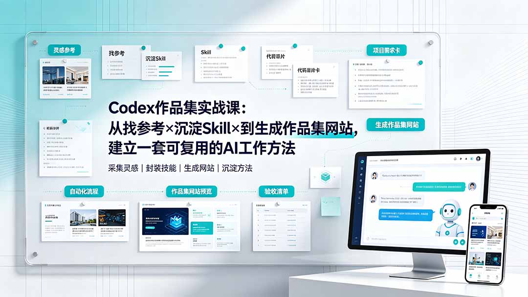 （19361期）Codex作品集实战课：从找参考×沉淀Skill×到生成作品集网站，建立一套可复用的AI工作方法-知享资源网