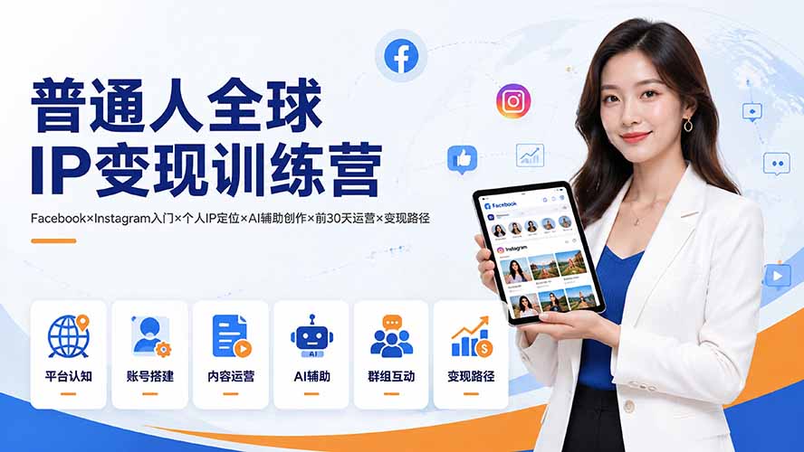 （19568期）普通人全球IP变现训练营：Facebook×Instagram入门×个人IP定位×AI辅助创作×前30天运营×变现路径-知享资源网