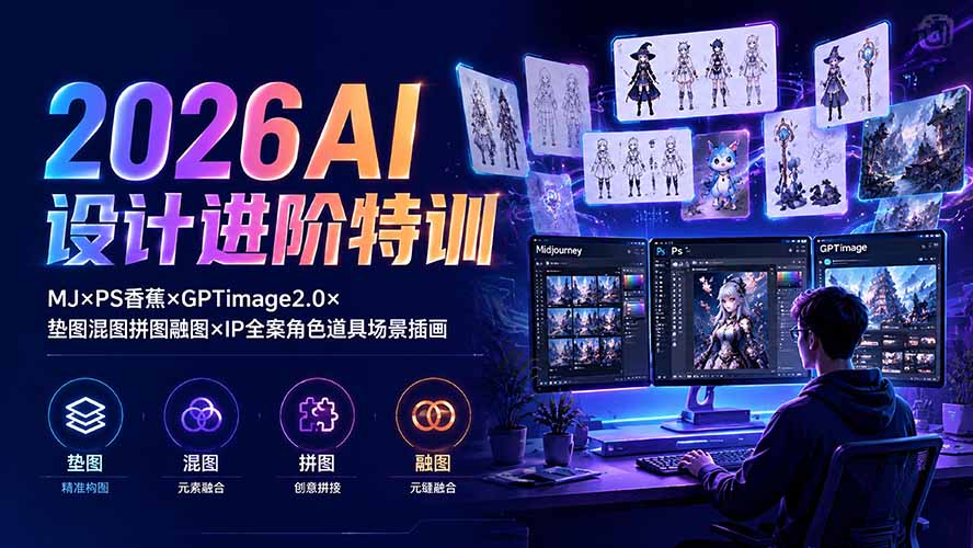 （19569期）2026AI设计进阶特训：MJ×PS香蕉×GPTimage2.0×垫图混图拼图融图×IP全案角色道具场景插画-知享资源网