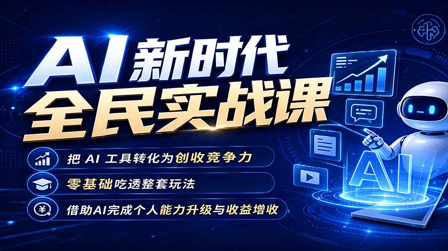 （19519期）AI新时代全民实战课，把 AI 工具转化为创收竞争力，零基础吃透整套玩法，借助AI完成个人能力升级与收益增收。-知享资源网