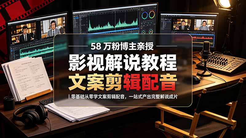 （19160期）58 万粉博主荧幕春秋亲授影视解说教程｜零基础从零学文案剪辑配音，一站式产出完整解说成片-知享资源网