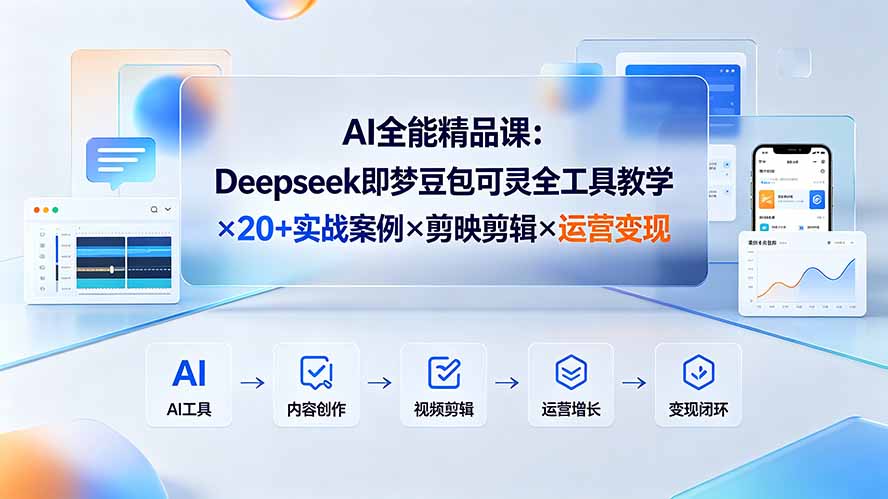 （19278期）AI全能精品课：Deepseek即梦豆包可灵全工具教学×20+实战案例×剪映剪辑×运营变现-知享资源网