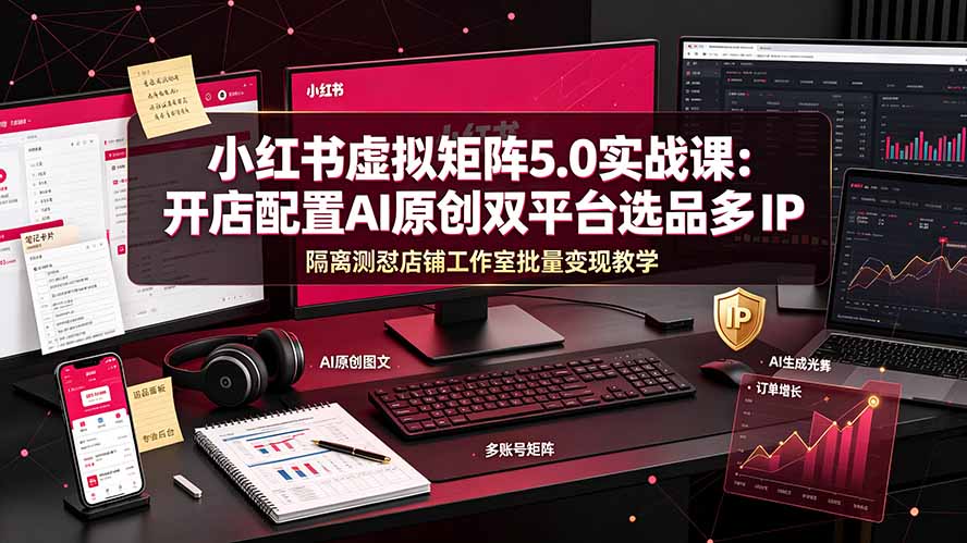 （19521期）小红书虚拟矩阵5.0实战课：开店配置｜AI原创｜双平台选品｜多IP隔离｜测怼店铺工作室批量变现实操教学-知享资源网