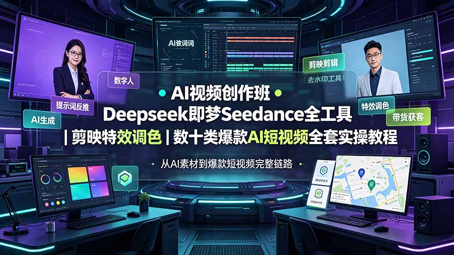 （19454期）AI视频创作班◆Deepseek即梦Seedance全工具｜剪映特效调色｜数十类爆款AI短视频全套实操教程-知享资源网