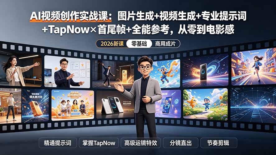（19383期）AI视频创作实战课：图片生成+视频生成+专业提示词+TapNow×首尾帧+全能参考，从零到电影感成片-知享资源网