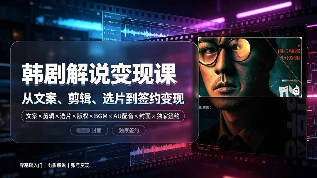 （19438期）抖音270W粉丝博主亲授韩剧解说课：文案×剪辑×选片×版权×BGM×AU配音×封面×独家签约，零基础到变现-知享资源网