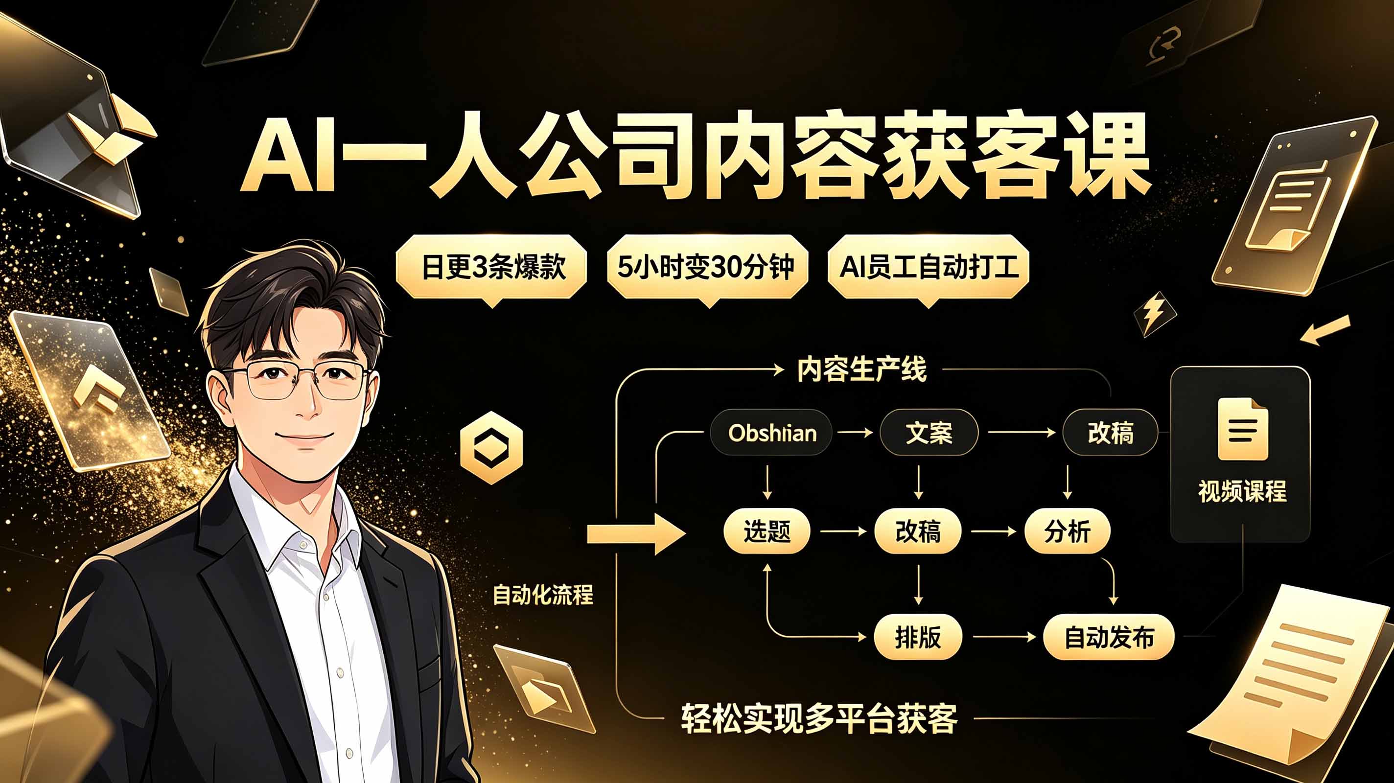 （19387期）AI一人公司内容获客课：日更3条爆款×5小时变30分钟×AI员工自动打工，轻松实现多平台获客-知享资源网