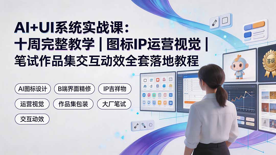 （19378期）AI+UI系统实战课：十周完整教学｜图标IP运营视觉｜笔试作品集交互动效全套落地教程-知享资源网