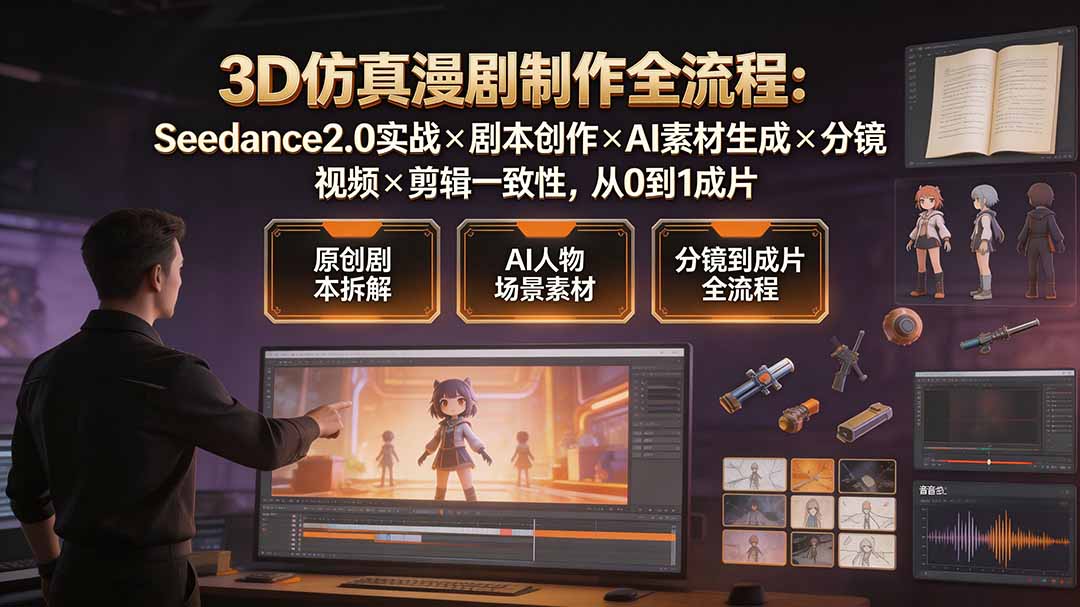 （19341期）3D仿真漫剧制作全流程：Seedance2.0实战×剧本创作×AI素材生成×分镜视频×剪辑一致性，从0到1成片-知享资源网