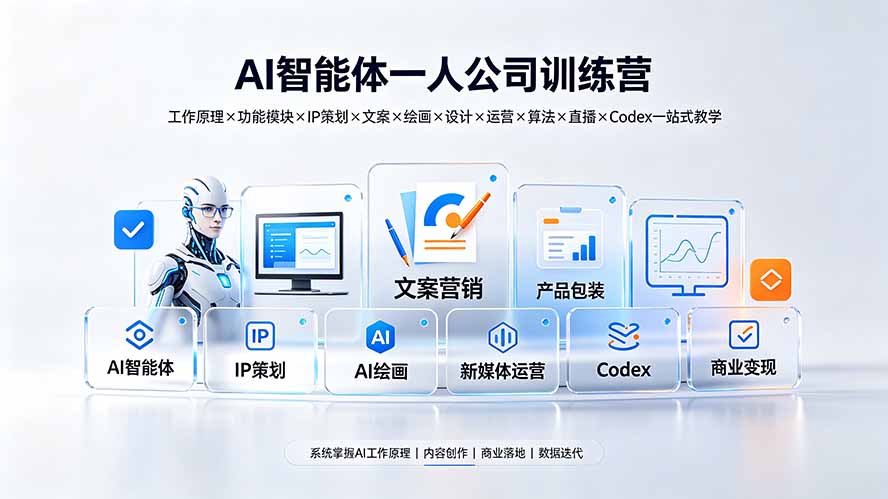 （19502期）AI智能体一人公司训练营：工作原理×功能模块×IP策划×文案×绘画×设计×运营×算法×直播×Codex一站式教学-知享资源网
