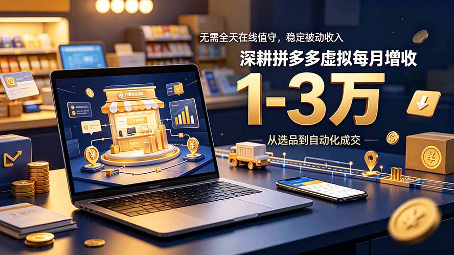 （19326期）无需全天在线值守，稳定被动收入，深耕拼多多虚拟每月增收 1-3 万-知享资源网