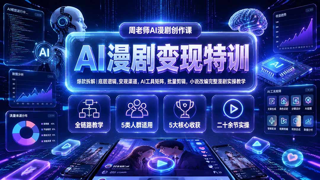（19633期）AI漫剧变现特训★爆款拆解｜底层逻辑，变现渠道，AI工具矩阵，批量剪辑，小说改编完整漫剧实操教学-知享资源网