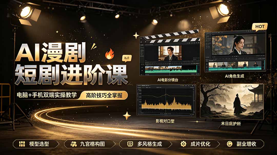 （19317期）AI漫剧短剧进阶课｜电脑+手机双端实操教学｜影视剧对口型人物吃瓜×解压末日庇护所全程讲解，高阶技巧全掌握-知享资源网
