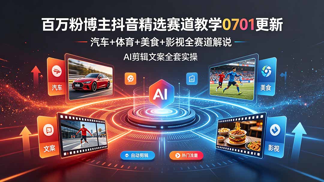 （19144期）百万粉博主抖音精选赛道教学-0701更新，汽车+体育+美食+影视全赛道解说，AI剪辑文案全套实操-知享资源网