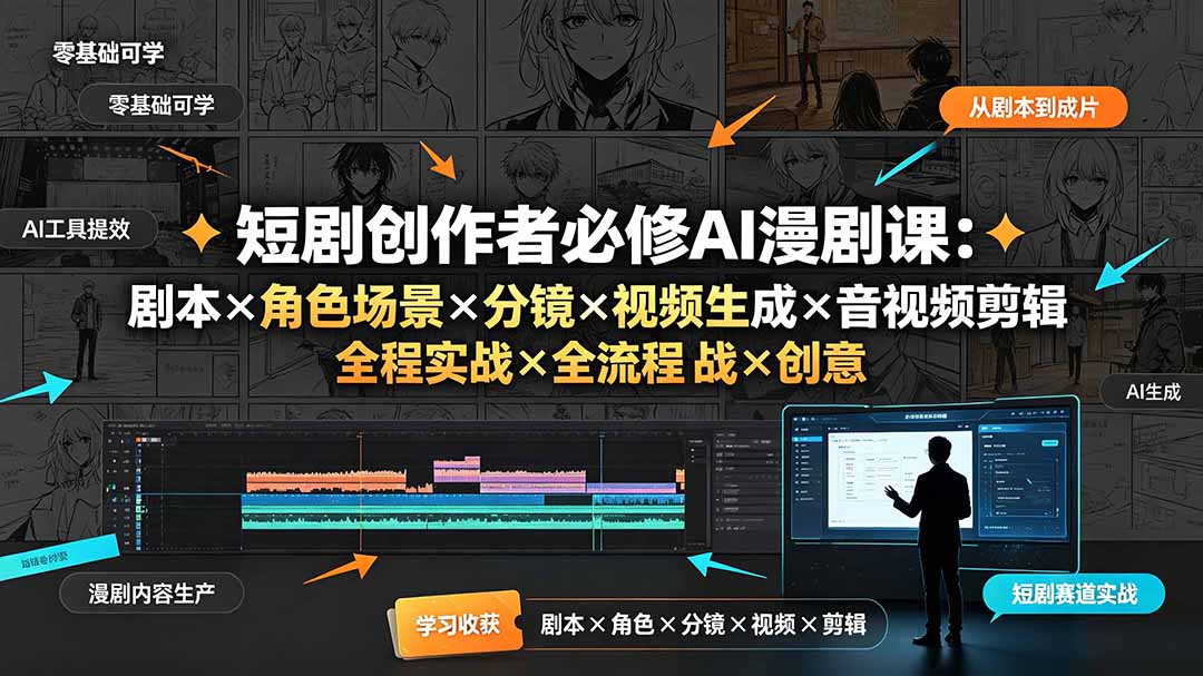 （19459期）短剧创作者必修AI漫剧课：剧本×角色场景×分镜×视频生成×音视频剪辑×全流程实战×创意短片拆解-知享资源网