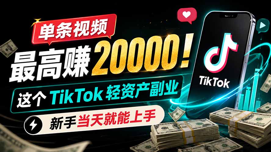 （19457期）单条视频最高赚 20000！这个 TikTok 轻资产副业，新手当天就能上手-知享资源网