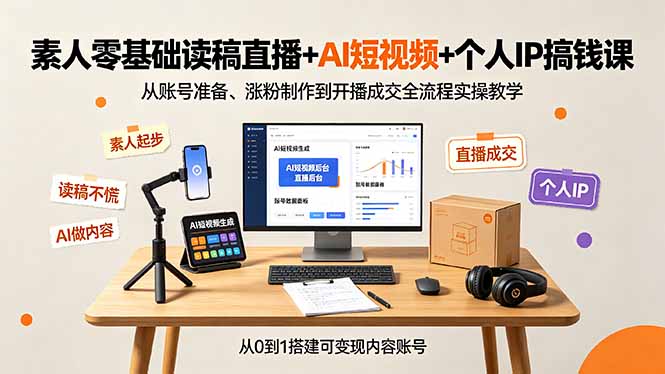 （19232期）素人零基础读稿直播+AI短视频+个人IP搞钱课，从账号准备、涨粉制作到开播成交全流程实操教学-知享资源网