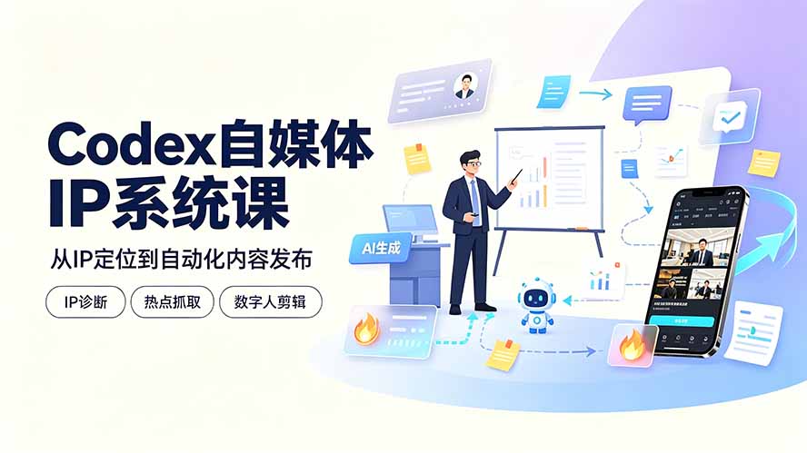 （19258期）Codex自媒体IP系统课：IP诊断/热点抓取/IP蒸馏 Skill，爆款复刻数字人多平台自动发布教程-知享资源网