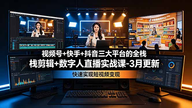 （19146期）视频号+快手+抖音三大平台的全栈剪辑+数字人直播实战课-3月更新：快速实现短视频变现-知享资源网