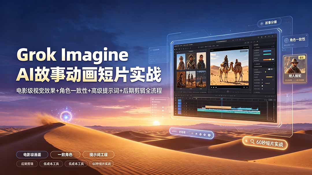 （19305期）Grok Imagine AI故事动画短片实战：电影级视觉效果+角色一致性+高级提示词+后期剪辑全流程-知享资源网