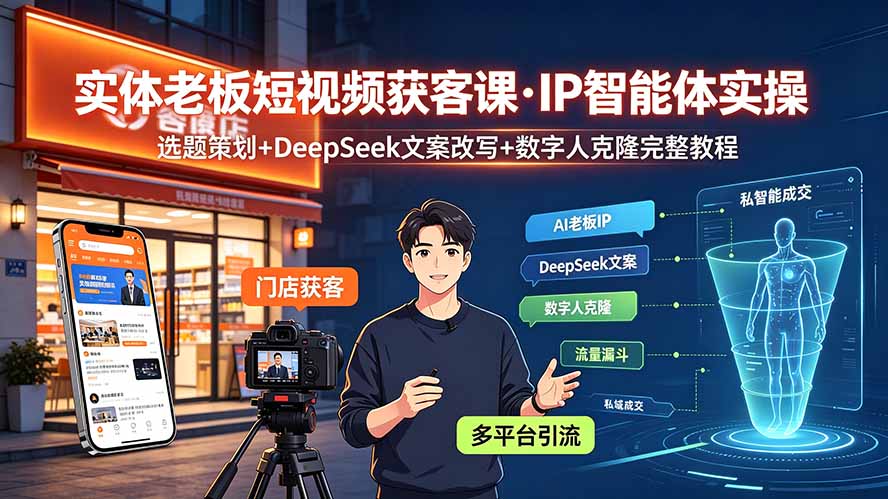 （19260期）实体老板短视频获客课·IP智能体实操｜选题策划+DeepSeek文案改写+数字人克隆完整教程-知享资源网