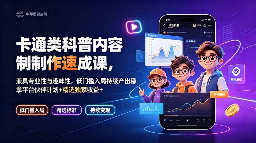 （19234期）卡通类科普内容制作速成课，兼具专业性与趣味性，低门槛入局持续产出稳拿平台伙伴计划+精选独家收益-知享资源网
