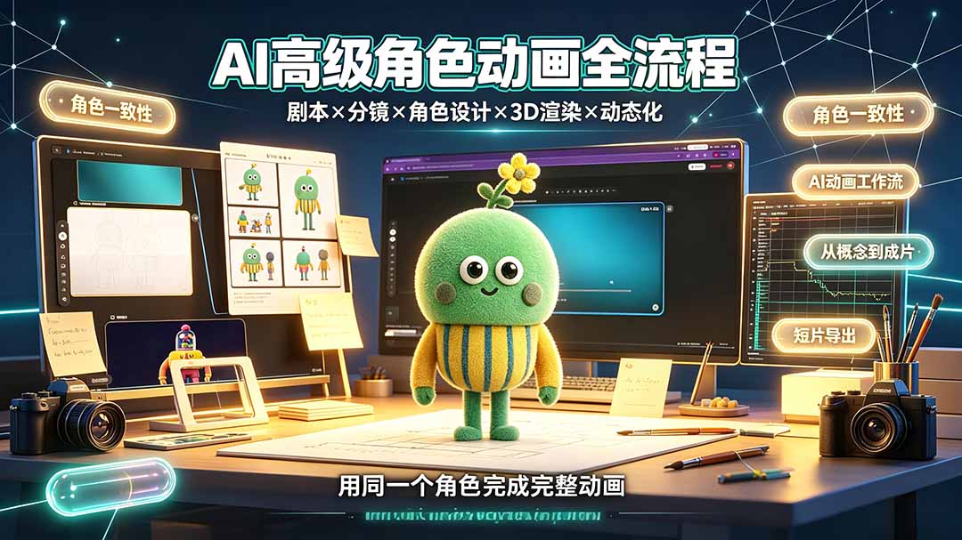 （19304期）AI高级角色动画全流程：剧本×分镜×角色设计×3D渲染×动态化，从概念到成片一站式教学-知享资源网