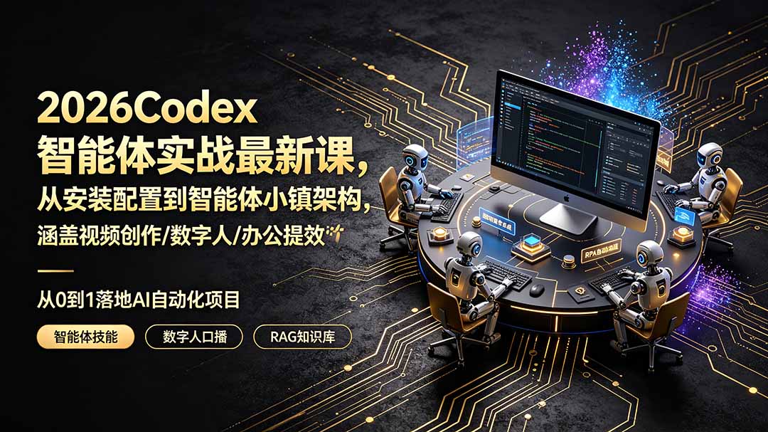 （19237期）2026Codex智能体实战最新课，从安装配置到智能体小镇架构，涵盖视频创作/数字人/办公提效全技能-知享资源网