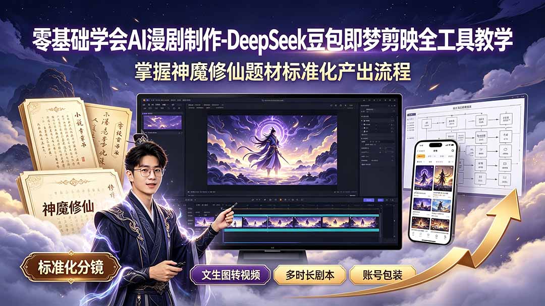 （19263期）零基础学会AI漫剧制作-DeepSeek豆包即梦剪映全工具教学，掌握神魔修仙题材标准化产出流程-知享资源网