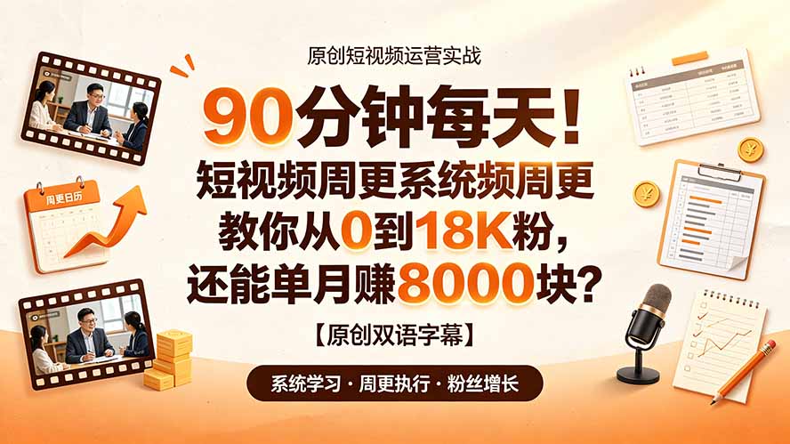 （19265期）90 分钟每天！短视频周更系统教你从 0 到 18K 粉，还能单月赚 8000 块？【原创双语字幕】-知享资源网