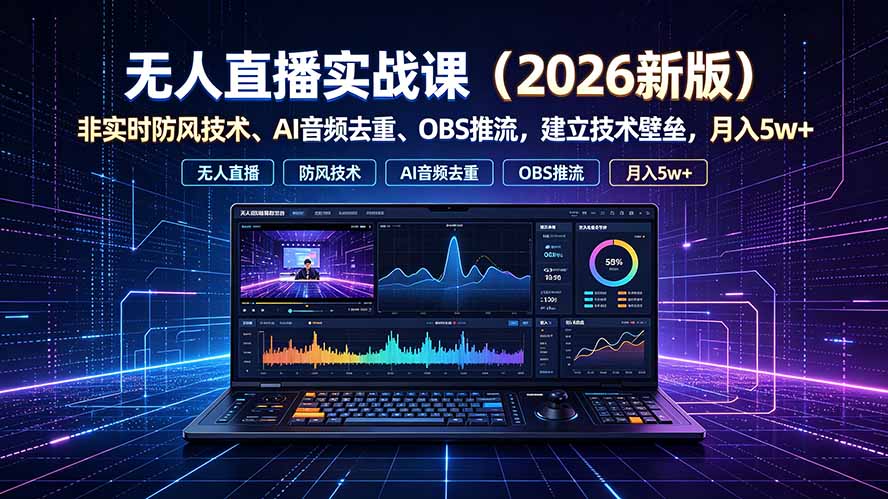 （19525期）无人直播实战课（更新7月），非实时防风技术、AI音频去重、OBS推流，建立技术壁垒，月入5w+-知享资源网
