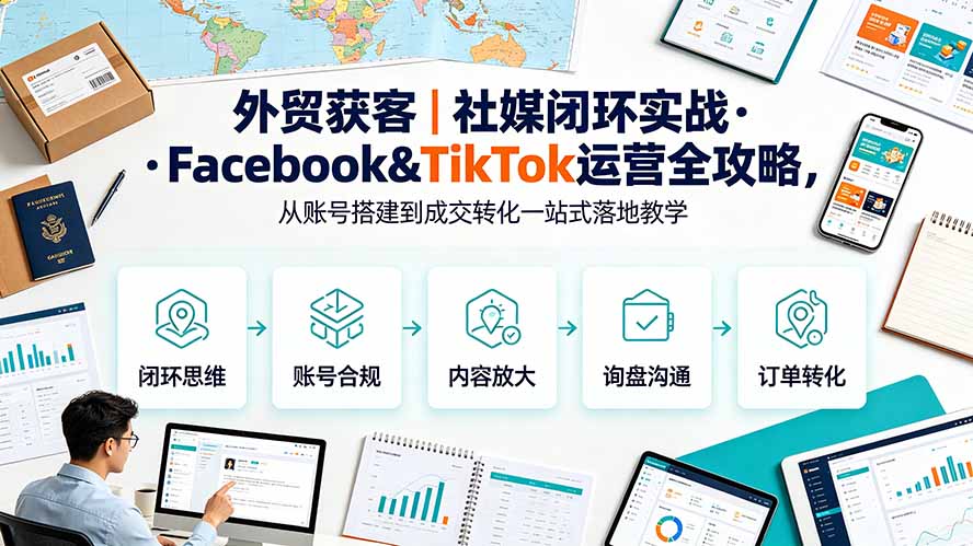 （19526期）外贸获客｜社媒闭环实战·Facebook&TikTok运营全攻略，从账号搭建到成交转化一站式落地教学-知享资源网