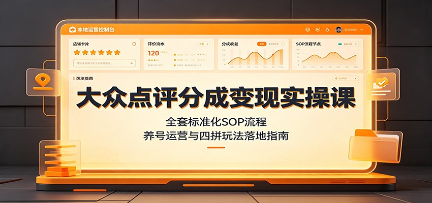 大众点评分成变现实操课：全套标准化SOP流程，养号运营与四拼玩法落地指南-知享资源网