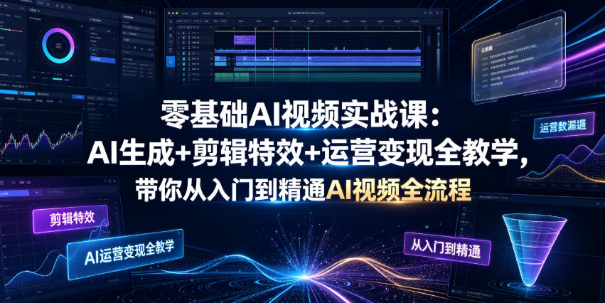 零基础AI视频实战课：AI生成+剪辑特效+运营变现全教学，带你从入门到精通AI视频全流程-知享资源网
